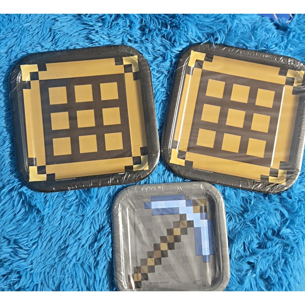 Unique Minecraft Paper Plates 2- 8ct Dinner + 8ct Cake Kids Party Lot Multicolor